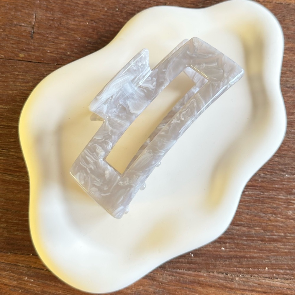 Smoky Gray Pearl Marble Acetate Hair Clip Rectangle Claw Clip 4" Minimalist